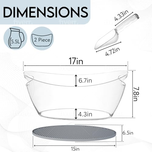 2 PCS Ice Bucket for Parties, Includes Bar Mat and Scoops(2-Pack), Acrylic Ice Buckets for Cocktail Bar, Clear Ice Buckets...