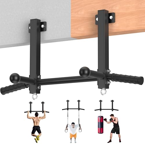 HWOOUSA Joist Mounted Pull Up Bar, 650lbs Heavy Duty Strength Training Pullup Bars, Multi-Grip Chin Up Bar for Home Gym, G...