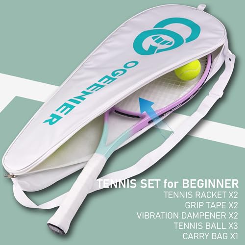 OGEENIER 27" Tennis Racket Set for Adults, Pre-Strung Tennis Racquets for Beginners, 2-Player Recreational Tennis Set with...