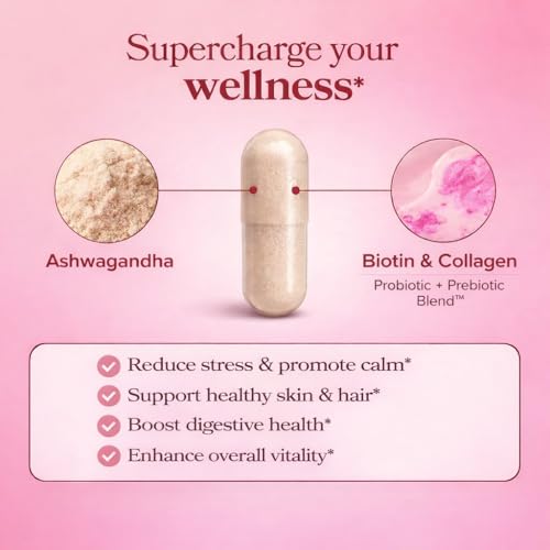 GlowTrue Ashwagandha for Women with Biotin & Collagen – 500mg Female-Optimized Stress & Hormone Support, Hair Skin & Nails...