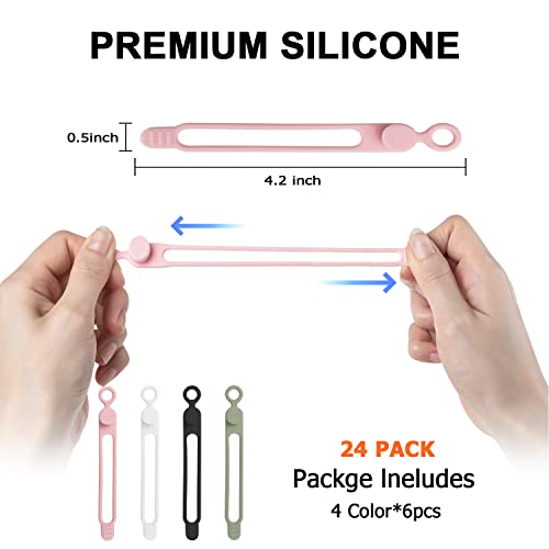 Nearockle 24Pcs Silicone Cable Straps Cord Organizer for Bundling Earphone, Phone Charger, Computer Cords, Reusable Cable ...