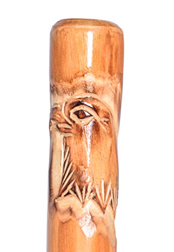 FOREST PILOT 3pc Detachable Fir Wood Walking Stick for Hiking with Compass 55 Inches - with Animal Carving - Soft Hand Str...