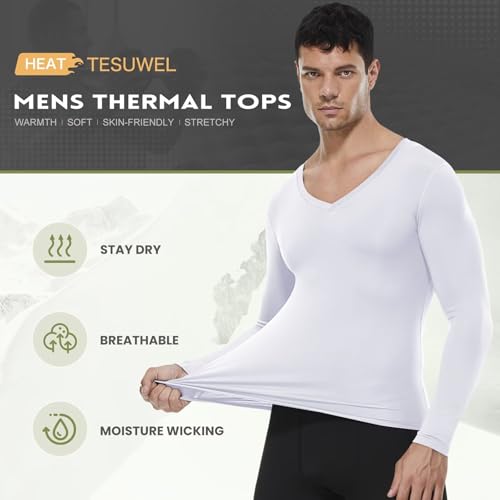 Tesuwel Men's Thermal Compression Shirts V Neck Fleece Lined Long Sleeve Athletic Base Layer Tops for Running Workout