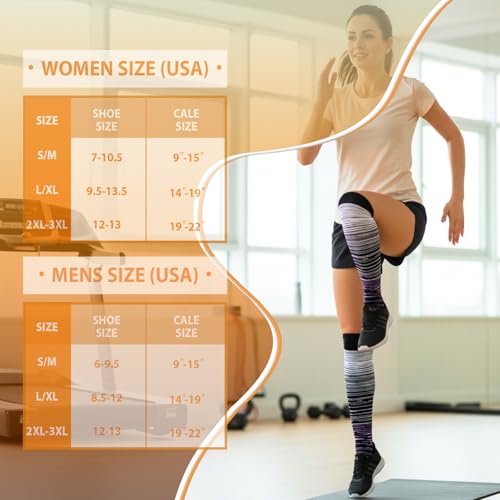Graduated Compression Socks for Women&Men 20-30mmhg Knee High Socks Travel Hiking Running Stocking