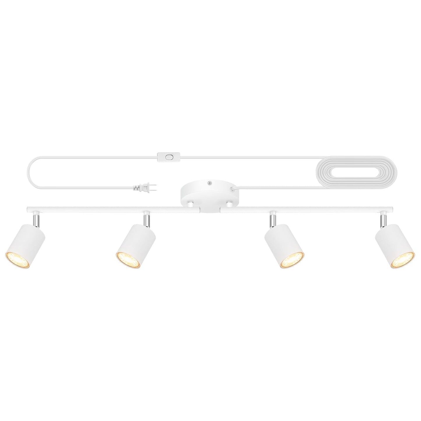 Track Lighting Plug In  Led Track Lighting Fixtures Ceiling Kit  White 4-Light Ceiling Light Plug-In  Wall Light With 14.8Ft Power Cord  Rotatable Kitchen Spotlight For Bedroom(Gu10 Socket  No Bulb)
