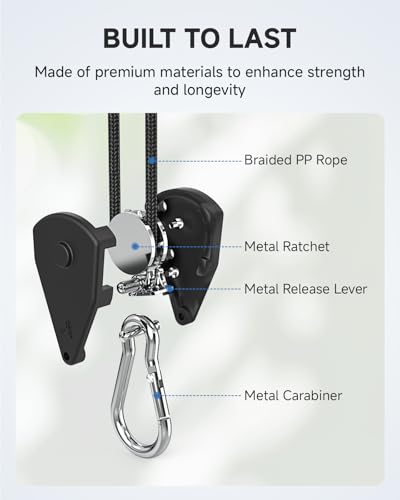 Fondwell 1/8" Rope Tie Downs Ratchet: 4 Pack of Grow Light Hangers Adjustable - Mini Ratchet Straps for Various Hanging an...