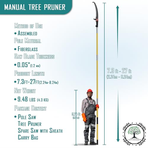 Pole Saws for Tree Trimming, 7.3-27 ft Extendable Tree Trimmers Long Handle Pruner, Sharp Steel Blade and Scissors High Br...
