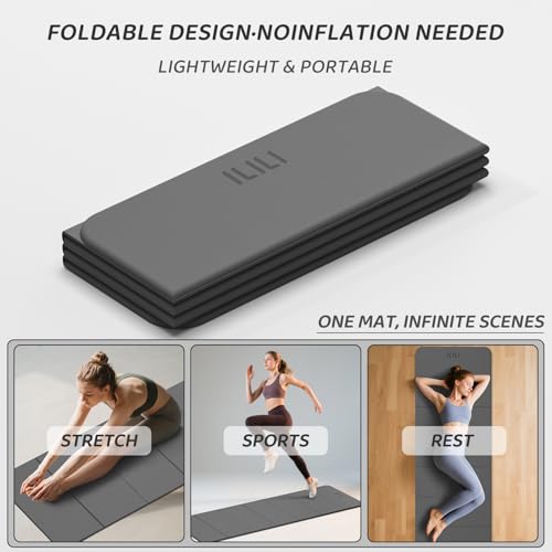 ILILI Foldable Yoga Mat 71 * 24 * 0.3'' - TPE Non-Slip Fitness Mat for Home，Waterproof & Lightweight (2lb) for Home Gym, P...