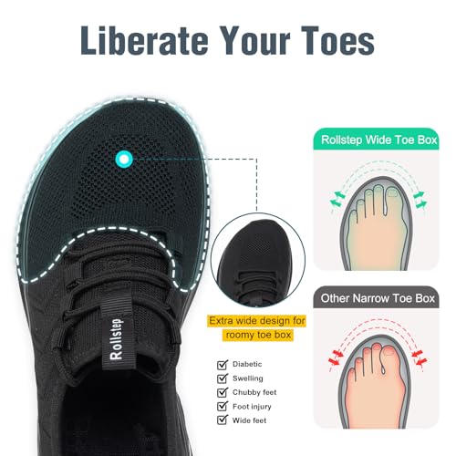 Rollstep Wide Toe Box Shoes Women Extra Wide Width Sneakers Air Cushion Road Running Shoes Ultra Light Tennis Gym Workout ...