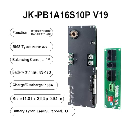 JKBMS Inverter BMS 8S-16S 24V-48V 100A – V19 Home Energy Storage BMS with UART for New Display, 1A Active Balance, Built-i...