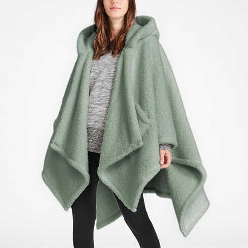 CUBRIDGE Wearable Blanket Sherpa Poncho Office Work Warm Cozy Shawl Blanket,Plush Cape Wrap for Adults