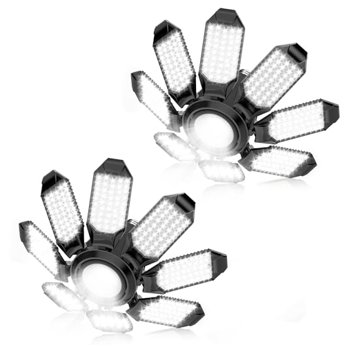 POLARPRA LED Garage Light - 2Pack Bright 50000LM Garage Lights Ceiling Led w/ 8 Deformable Panels 6500K Led Light Bulb Sre...