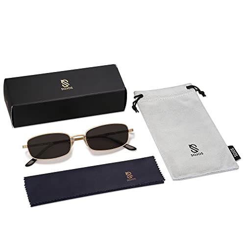 SOJOS Small Trendy Rectangle Sunglasses Womens Mens, Retro 80s 90s Y2k Chic Narrow Thin Skinny Sunnies SJ1187