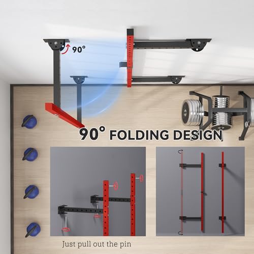 Soozier Folding Squat Rack with Adjustable Pull-Up Bar, 1000 Pounds Capacity Wall Mounted Power Rack, Adjustable Barbell R...