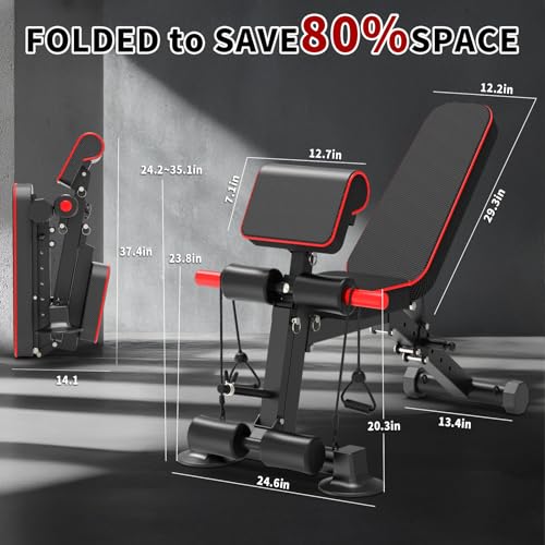 Adjustable Weight Bench - Utility workout Benches for Exercise, Free Installation Design for Portable Fitness Strength Tra...