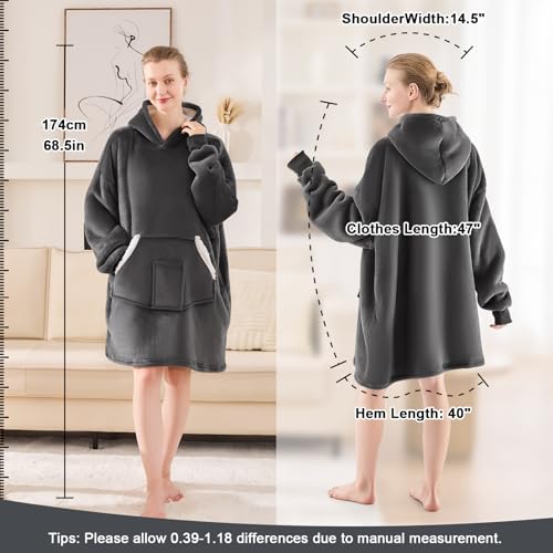NORD ECO Wearable Blanket Hoodie, Oversized Sherpa Fleece Sweatshirt Blanket with Giant Pockets & Sleeves for Adult, Cozy ...