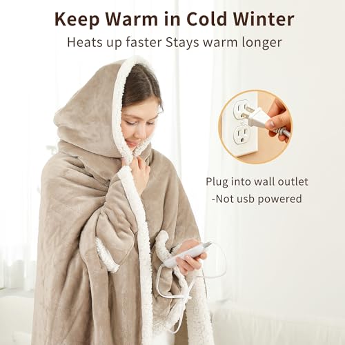 ESTINGO Wearable Heated Blanket Electric Throw, Heated Shawl with 6 Heating Levels and 1-4 Hours Auto Off, Heated Hoodie W...
