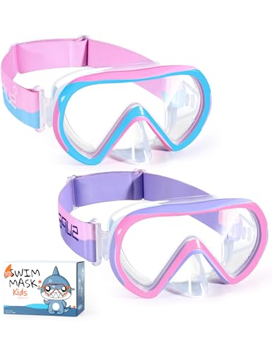 Supertrip Kids Swim Goggles with Nose Cover for Ages 6-14, Tempered Glass Fabric Strap Swimming Snorkel Mask for Pool Beach
