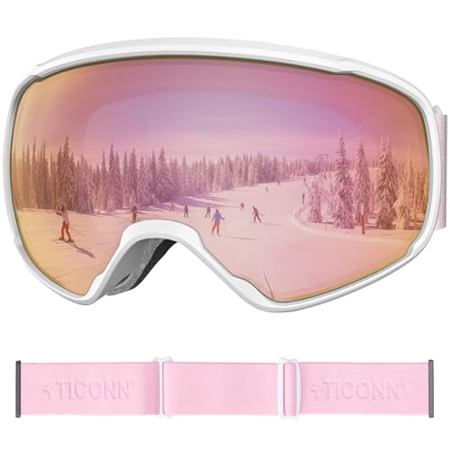 TICONN Ski Goggles Anti-Fog, UV Protection OTG Snowboard Goggles, Compatible with Helmets for Men Women