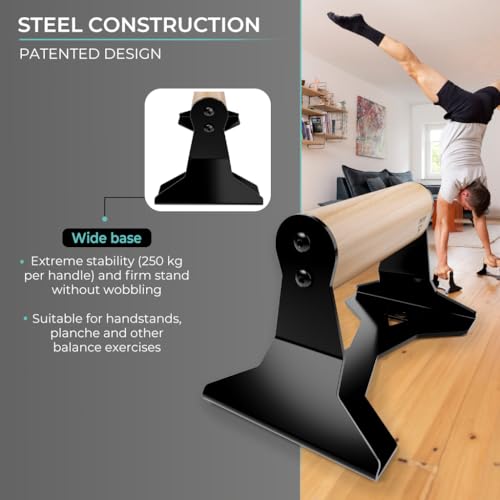 PULLUP & DIP Parallettes - Push Up Handles with Ergonomic Wooden Handles & Heavy-Duty Steel - Non-slip Parallettes Bars fo...