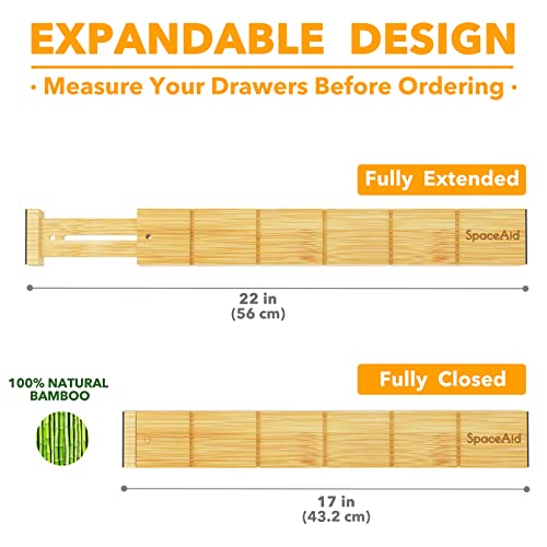 SpaceAid Bamboo Drawer Dividers with Inserts and Labels, Kitchen Adjustable Drawer Organizers, Expandable Organization for...