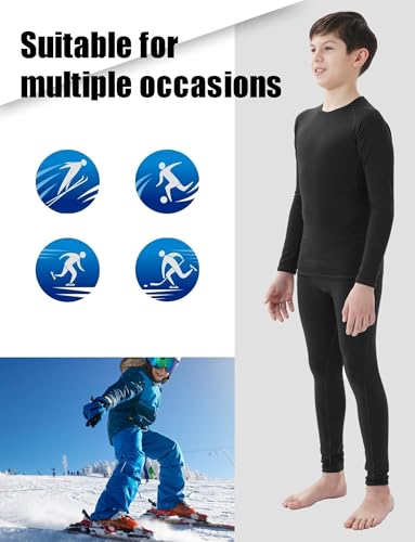 Dalavch 2 Sets Youth Boys Thermal Base Layer Long Johns Compression Leggings and Shirts Fleece Lined Underwear for Kids Girls