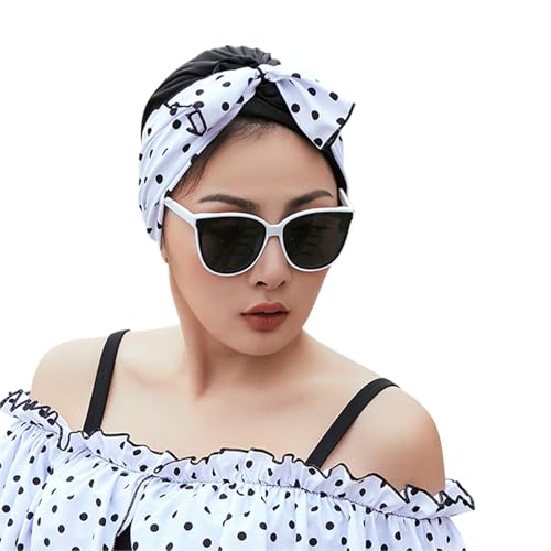 Women Turban Swim Caps Fabric Swim Swimming Caps for Long Hair Nylon Cloth Pleated Elastic Comfort Bathing Cap Swimming Ha...