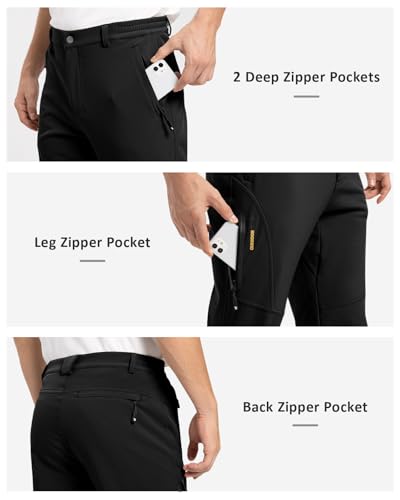 TBMPOY Men's Snow Pants Fleece Lined Hiking Winter Waterproof Softshell Ski Outdoor Insulated Climbing Pants Zipper Pockets