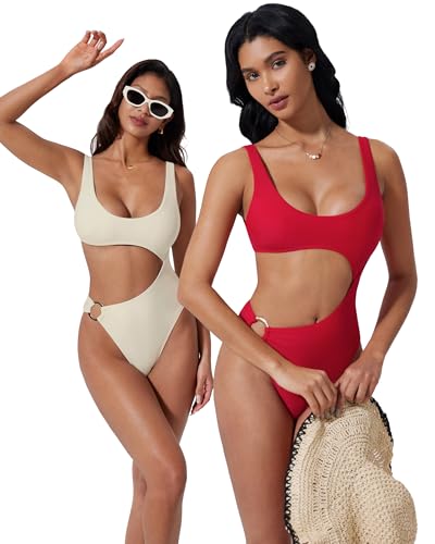 SUUKSESS Women Sexy One Piece Tummy Control Swimsuit Cutout Backless Bathing Suit