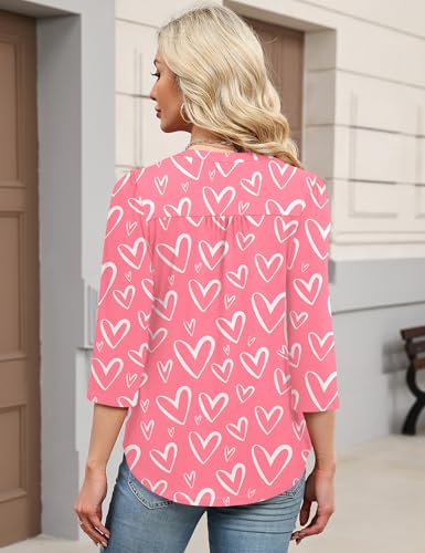 IECCP 3/4 Length Sleeve Womens Tops Dressy Casual Henley V-Neck Summer Tops Pleated T-Shirts Loose Fit Work Blouses