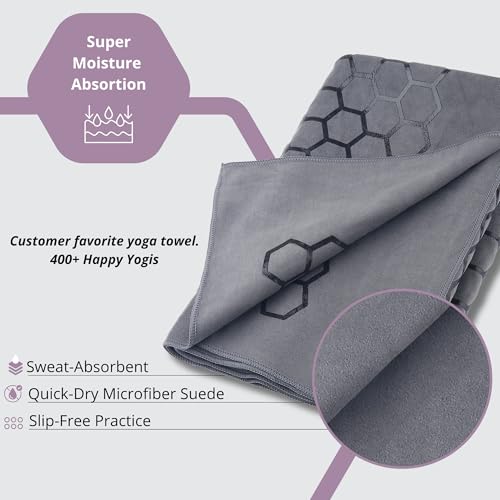 Clever Yoga Hot Yoga Mat Towel – Non-Slip Grip for Hot Yoga, Sweat Absorbent, Honeycomb Silicone Grip, Stays Flat – Ideal ...