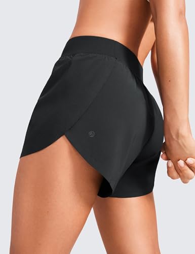 CRZ YOGA Mid Waisted Split Running Shorts for Women 4" - Comfy Mesh Liner for Workout Athletic Gym Track Quick Dry