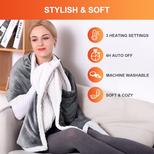 Comfytemp Wearable Heated Blanket- 70" x 23" Electric Shawl Throw Wrap for Women, Warm for Mom Wife, 3 Heat Settings & 4H ...