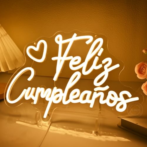 Planzo Feliz Cumpleaños Led Neon Sign Light Spinish Happy Birthday Heart Wall Sign Decor Fiesta Mexican Themed Birthday Pa...