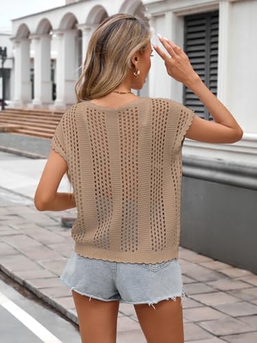 BreathSunny Womens Crochet Knit Swimsuit Coverup Beach Vest Summer 2025 Crew Neck Hollow Out Bathing Suit Cover Up Tank Top