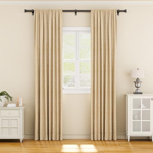 YaFex Curtain Rods 2 Pack 32-84 Inch, Heavy Duty 1 Inch Curtain Rod, Black Long Adjustable Window Treatment Rods, Modern D...