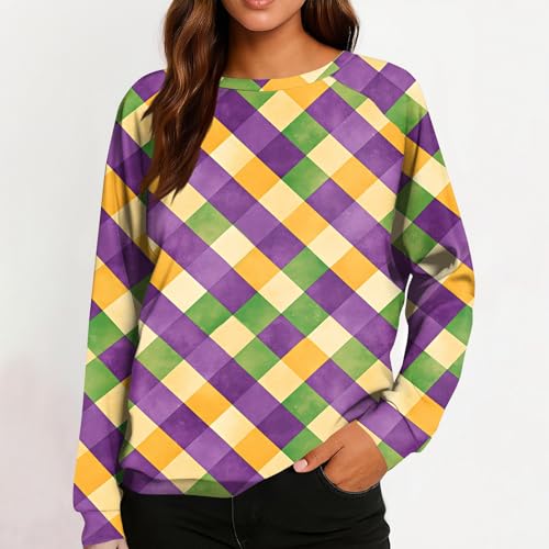 Mardi Outfit For Women Carnival Mask Graphic Sweatshirts Mardi Day Crew Neck Long Sleeve Shirt Fashion Tops