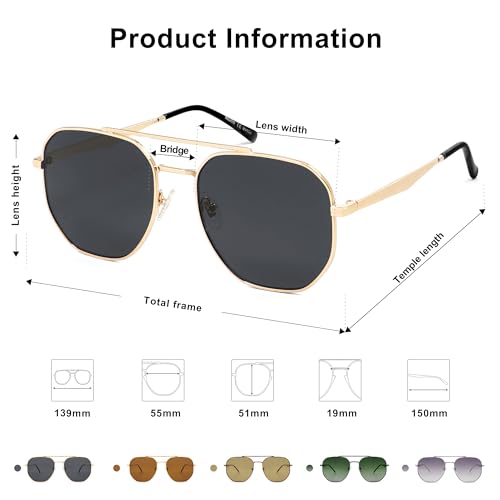 SOJOS Classic Square Aviator Sunglasses for Women Men Retro Hexagon UV400 Protection Shades SJ1222