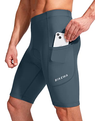 Bikewa Men's Bike Shorts 3D Padded Cycling Road Biking Mountain Riding Biker Bicycle UPF 50+ Cycle Shorts Zipper Pockets