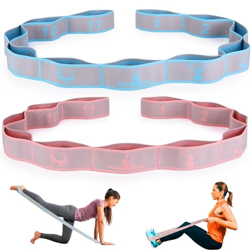 Elastic Yoga Stretching Strap with Loops, CEILIWEN Stretch Straps for Physical Therapy, Pilates Stretch Band, Elastic Exer...