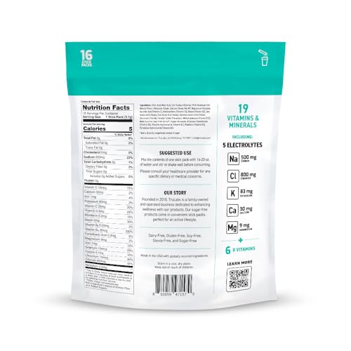 TRULABS Hydrate - Glacier. Sugar Free Electrolytes Hydration Packets. Each Serving Contains 1422 mg of Electrolytes &19 Vi...