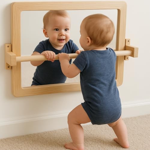 Ogears Montessori Baby Pull Up Bar, Montessori Small Mirror is Suitable for Babies Aged 6 to 18 Months, Infants Registry I...
