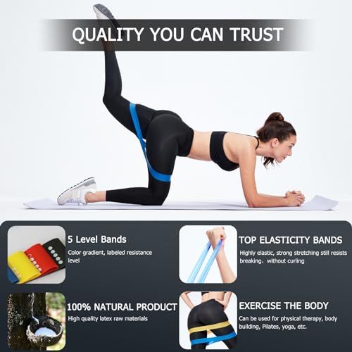 Professional 5 Pcs Long Resistance Bands and 5 Pcs Loop Bands. Latex-Free, Work Out Bands, Stretch Bands for Working Out W...