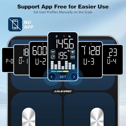 ABLEGRID Smart Bathroom Scale for Body Weight, Digital Body Fat Scale with LED Column Trend Display, BMI,Muscle Mass,Body ...
