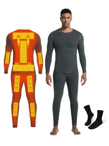 Raueupo Warm Thermal Underwear Set Mens Base Layer Long Johns Winter Hunting Gear Bottom Leggings Top with Mens Crew Socks