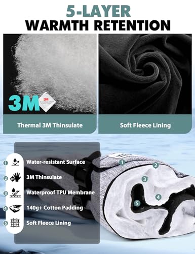 Hikenture Ski Gloves for Men&Women, 3M Thinsulate Waterproof Snow Gloves, Insulated Touchscreen Snowmobile Gloves for Cold...