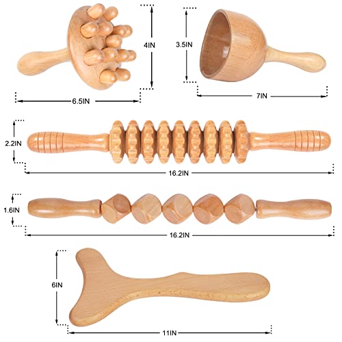 Komogir Wood Therapy Massage Tools 5-in-1 Lymphatic Drainage Massager Maderoterapia Kit Wooden Massager Body Sculpting Too...