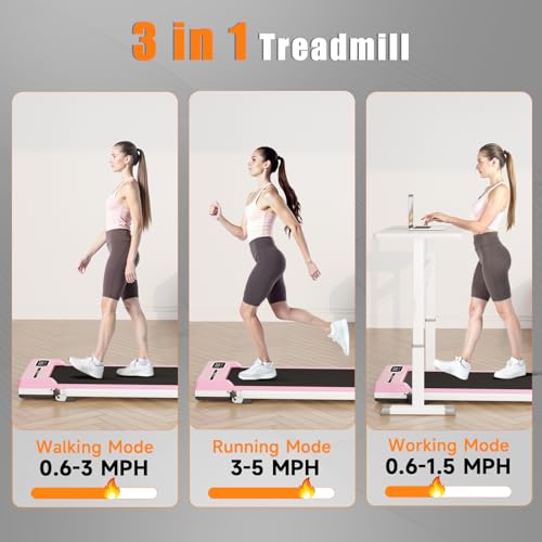 Incline Walking Pad with Handle Bar, Foldable Portable Under Desk Treadmill for Home Office, Ultra Quiet <45dB, Safety Loc...