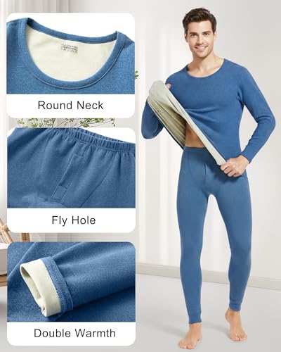 Patelai 2 Pack Thermal Underwear for Men Fleece Lined Long Underwear Winter Base Layer Set Cold Weather Top Bottom