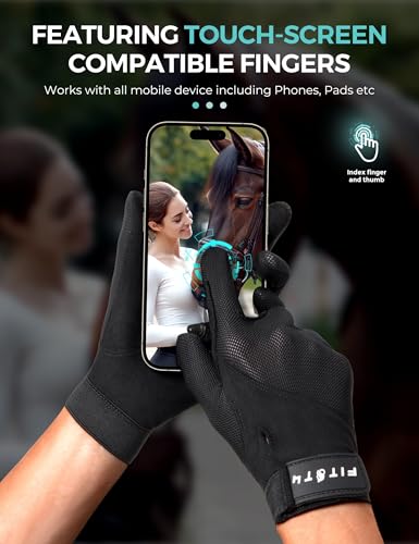 FitsT4 Sports Horse Riding Gloves Equestrian Women Mesh Breathable Gloves for Horseback Riding Touchscreen